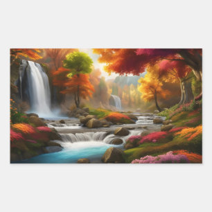 Sticker Rectangulaire Feuillage d'automne à la cascade