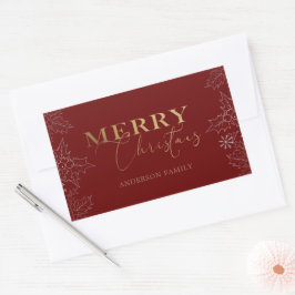 Sticker Rectangulaire Feuillage d'hiver Joyeux Noël Faux Feuille