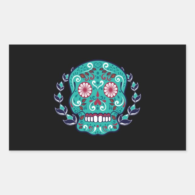 Sticker Rectangulaire Feuille de laurier bleu et Turquoise de sucre (Devant)