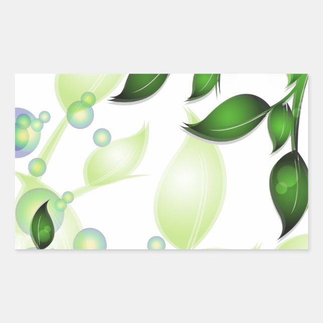 Sticker Rectangulaire Feuilles de jardin frais sur blanc (Devant)
