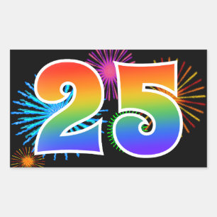 Sticker Rectangulaire Feux d'artifice amusants + Motif arc-en-ciel "25" 