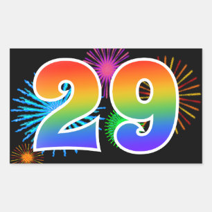 Sticker Rectangulaire Feux d'artifice amusants + Motif arc-en-ciel "29" 