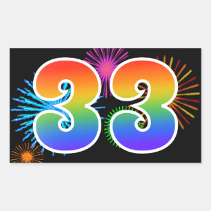Sticker Rectangulaire Feux d'artifice amusants + Motif arc-en-ciel "33" 