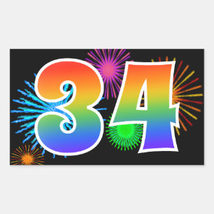 Sticker Rectangulaire Feux d'artifice amusants + Motif arc-en-ciel "34" 