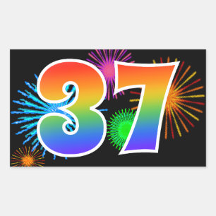 Sticker Rectangulaire Feux d'artifice amusants + Motif arc-en-ciel "37" 