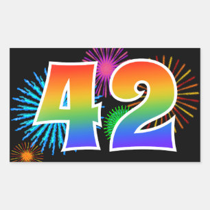 Sticker Rectangulaire Feux d'artifice amusants + Motif arc-en-ciel "42" 