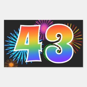Sticker Rectangulaire Feux d'artifice amusants + Motif arc-en-ciel "43" 
