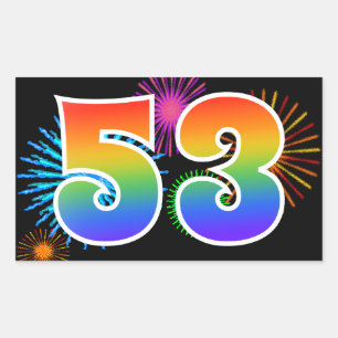 Sticker Rectangulaire Feux d'artifice amusants + Motif arc-en-ciel "53" 