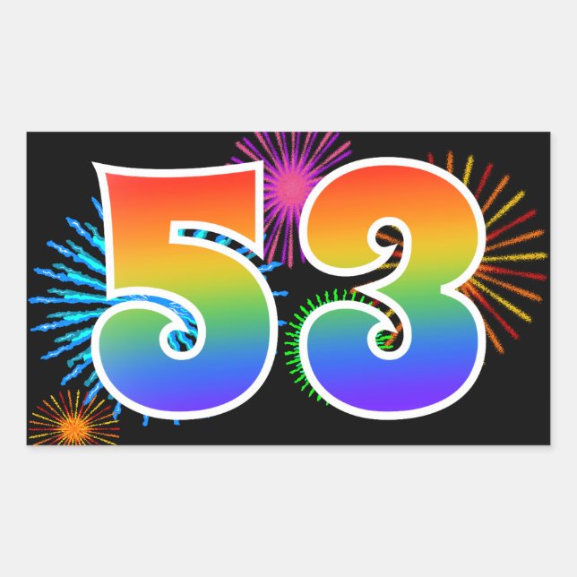 Sticker Rectangulaire Feux d'artifice amusants + Motif arc-en-ciel "53"  (Devant)