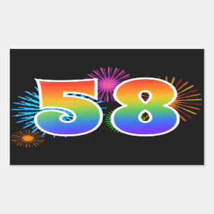 Sticker Rectangulaire Feux d'artifice amusants + Motif arc-en-ciel "58" 