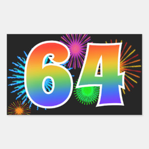 Sticker Rectangulaire Feux d'artifice amusants + Motif arc-en-ciel "64" 