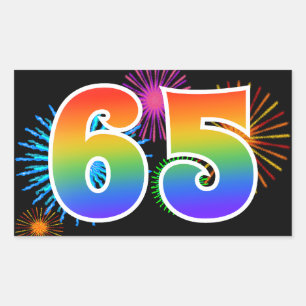 Sticker Rectangulaire Feux d'artifice amusants + Motif arc-en-ciel "65" 