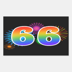 Sticker Rectangulaire Feux d'artifice amusants + Motif arc-en-ciel "66" 