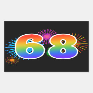 Sticker Rectangulaire Feux d'artifice amusants + Motif arc-en-ciel "68" 