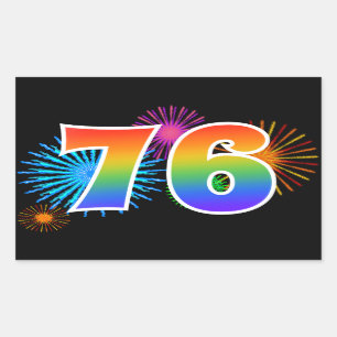 Sticker Rectangulaire Feux d'artifice amusants + Motif arc-en-ciel "76" 