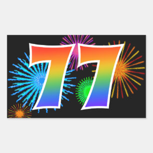 Sticker Rectangulaire Feux d'artifice amusants + Motif arc-en-ciel "77" 