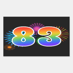 Sticker Rectangulaire Feux d'artifice amusants + Motif arc-en-ciel "83" 