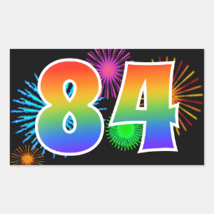 Sticker Rectangulaire Feux d'artifice amusants + Motif arc-en-ciel "84" 