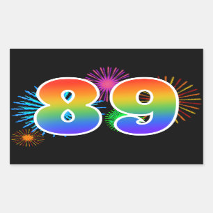 Sticker Rectangulaire Feux d'artifice amusants + Motif arc-en-ciel "89" 