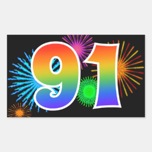 Sticker Rectangulaire Feux d'artifice amusants + Motif arc-en-ciel "91" 