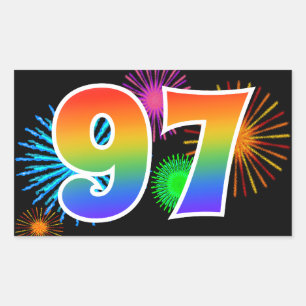 Sticker Rectangulaire Feux d'artifice amusants + Motif arc-en-ciel "97" 