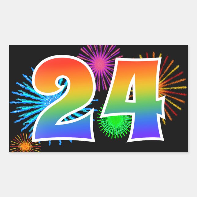 Sticker Rectangulaire Feux d'artifice amusants + motif arc-en-ciel Numér (Devant)