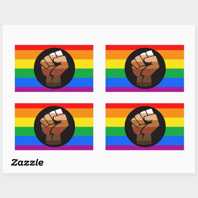 Sticker Rectangulaire FIERTÉ LGBTQ (POC Fist Pride) (Feuille)