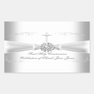 Sticker Rectangulaire Fille première sainte communion Argent blanc