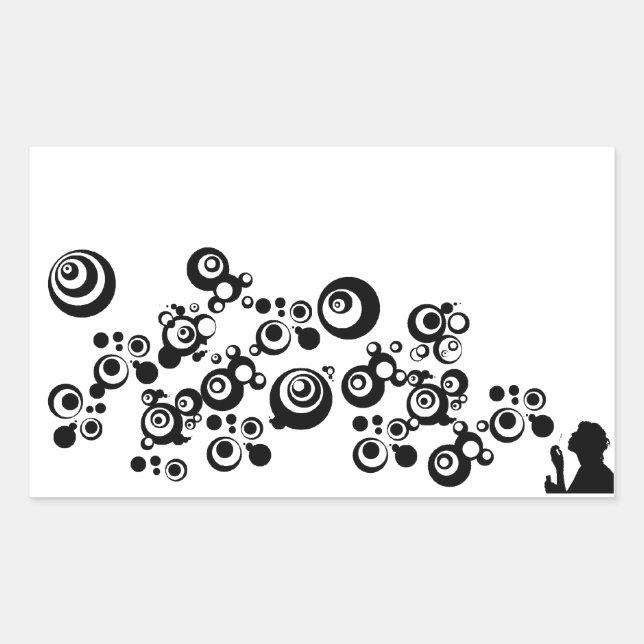 Sticker Rectangulaire Fille Silhouette soufflant bulles noir blanc (Devant)