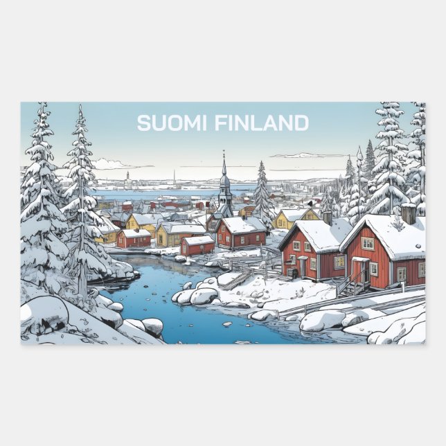 Sticker Rectangulaire Finlande Illustration hivernale (Devant)