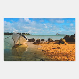 Sticker Rectangulaire Fishing Boat On Mauritian Beach