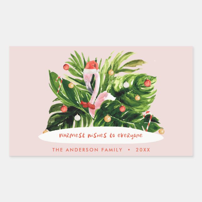 Sticker Rectangulaire Flamant rose botanique de palme moderne de Noël tr (Devant)
