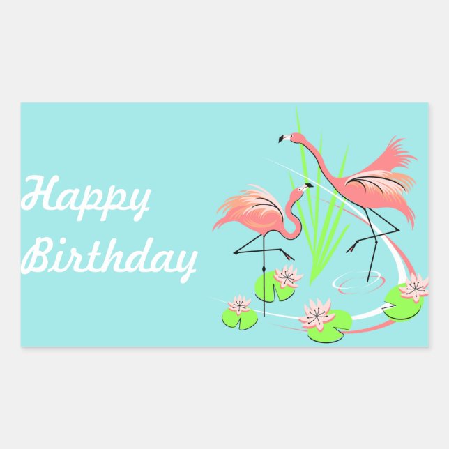 Sticker Rectangulaire Flamant rose Fandango Duo Happy Anniversaire autoc (Devant)