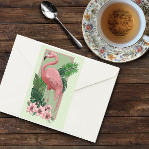 Sticker Rectangulaire Flamant Rose Tropical Feuilles de Palmier Vert Lys
