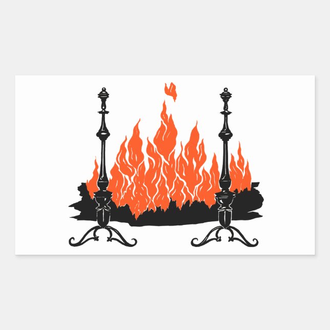 Sticker Rectangulaire Flammes rouges cheminée silhouette art (Devant)