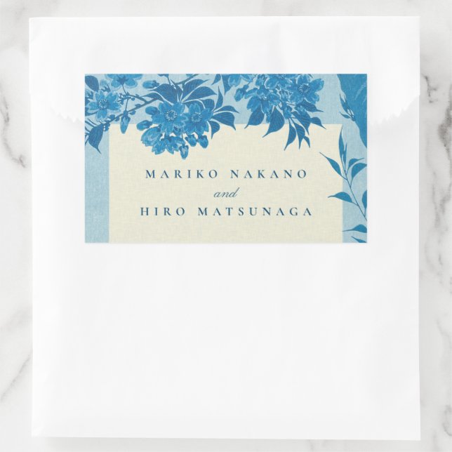 Sticker Rectangulaire Fleur de cerisier bleu japonais antique (Sac)