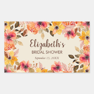 Sticker Rectangulaire Fleurs aquarelles d'automne pour la fête de mariag