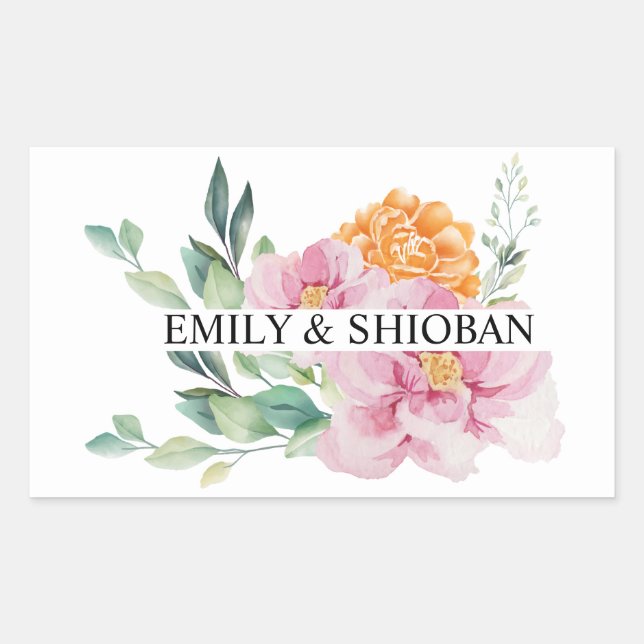 Sticker Rectangulaire Fleurs aquarelles personnalisées (Devant)