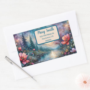 Sticker Rectangulaire Fleurs au bord de l'adresse Waterside