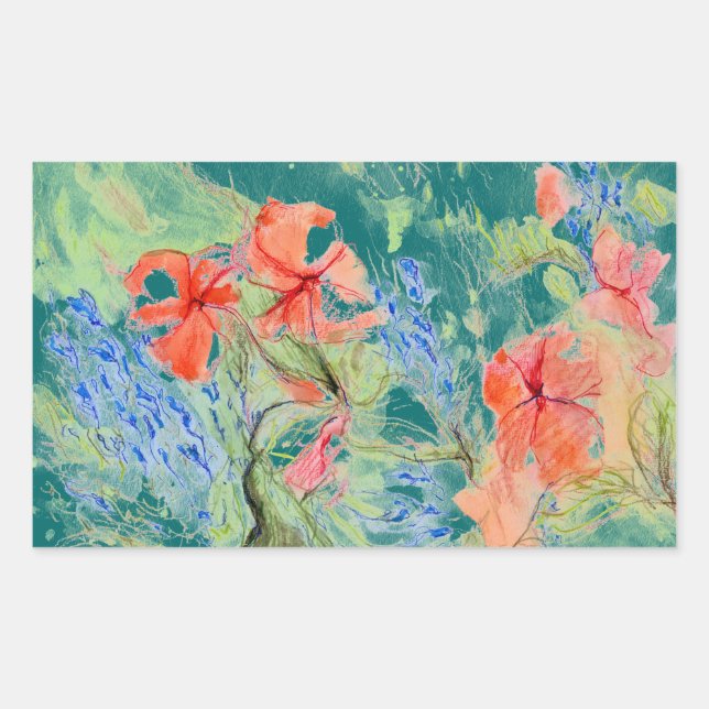 Sticker Rectangulaire Fleurs Balsam et Lobelia (Devant)