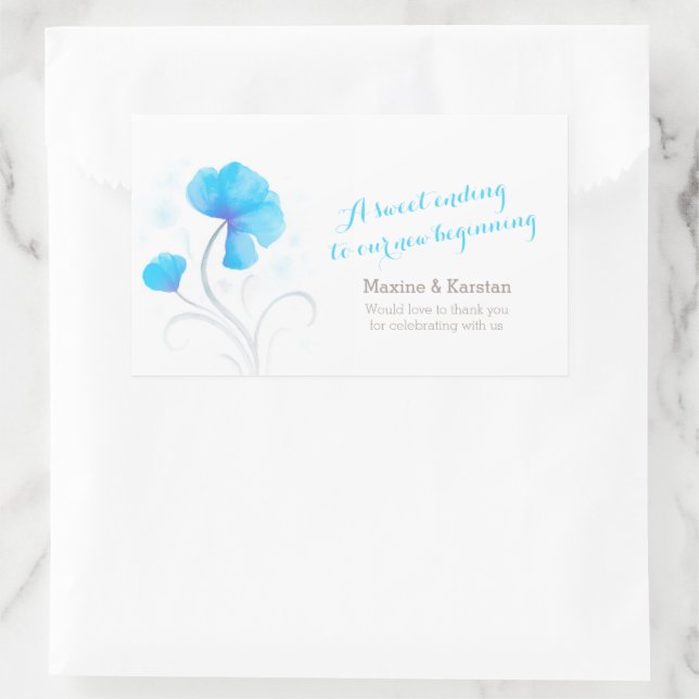 Sticker Rectangulaire Fleurs bleues d'aquarelle chocolat mariage faveurs (Sac)