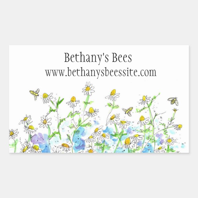 Sticker Rectangulaire Fleurs chamomiles de miel Dessin Nom personnalisé (Devant)