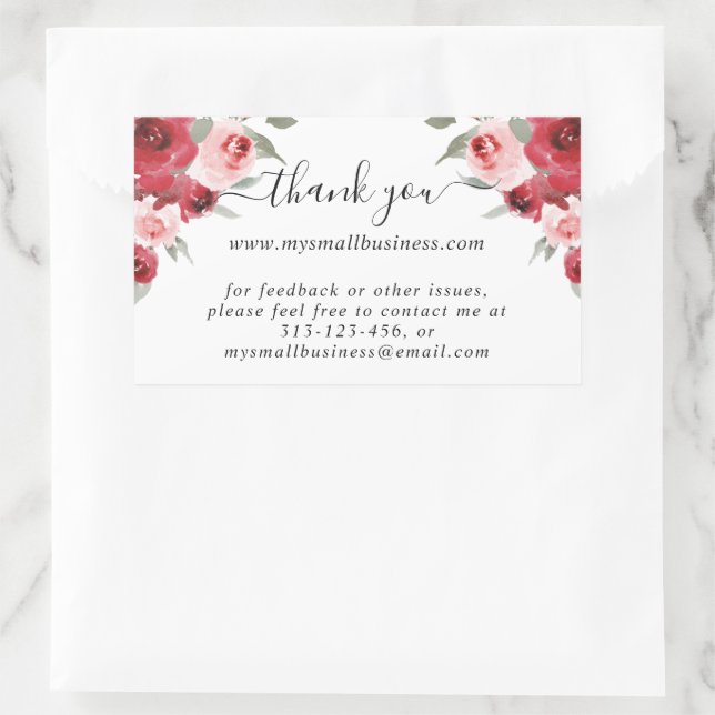 Sticker Rectangulaire fleurs d'aquarelle merci informations commerciales (Sac)