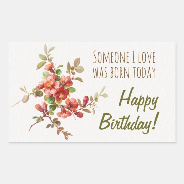 Sticker Rectangulaire Fleurs d'aquarelle Quelqu'un que j'aime Anniversai (Devant)