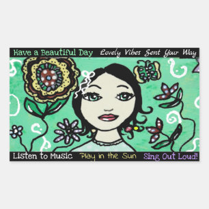 Sticker Rectangulaire Fleurs de filles d'art lunaire et coloré