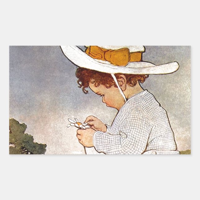 Sticker Rectangulaire Fleurs de marguerites de cueillette d'enfants anti (Devant)