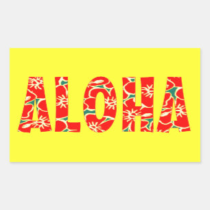 Sticker Rectangulaire Fleurs d'hibiscus rouges Tropical Hawaiian Luau Al