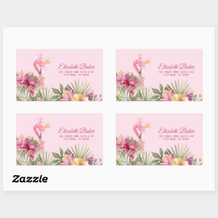 Sticker Rectangulaire Fleurs Et Flamant rose