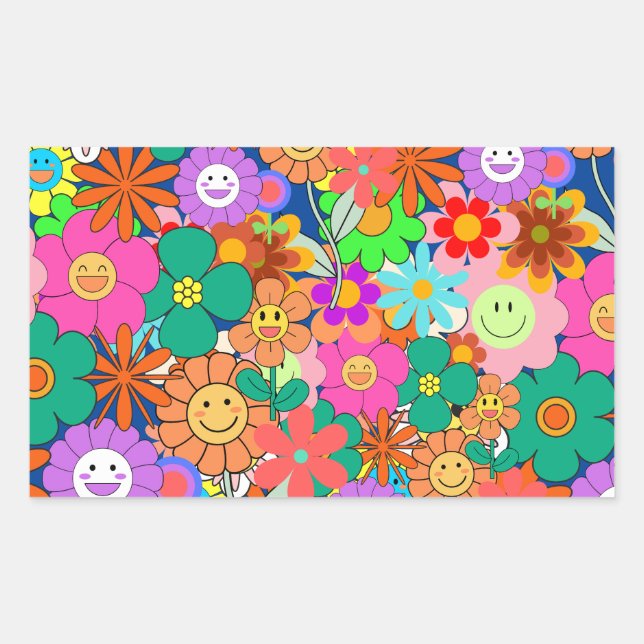 Sticker Rectangulaire Fleurs hippies Boho Super rétros (Devant)