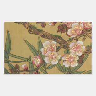 Sticker Rectangulaire Fleurs Japonaises Asiatiques Fleur de Cerisier Vin